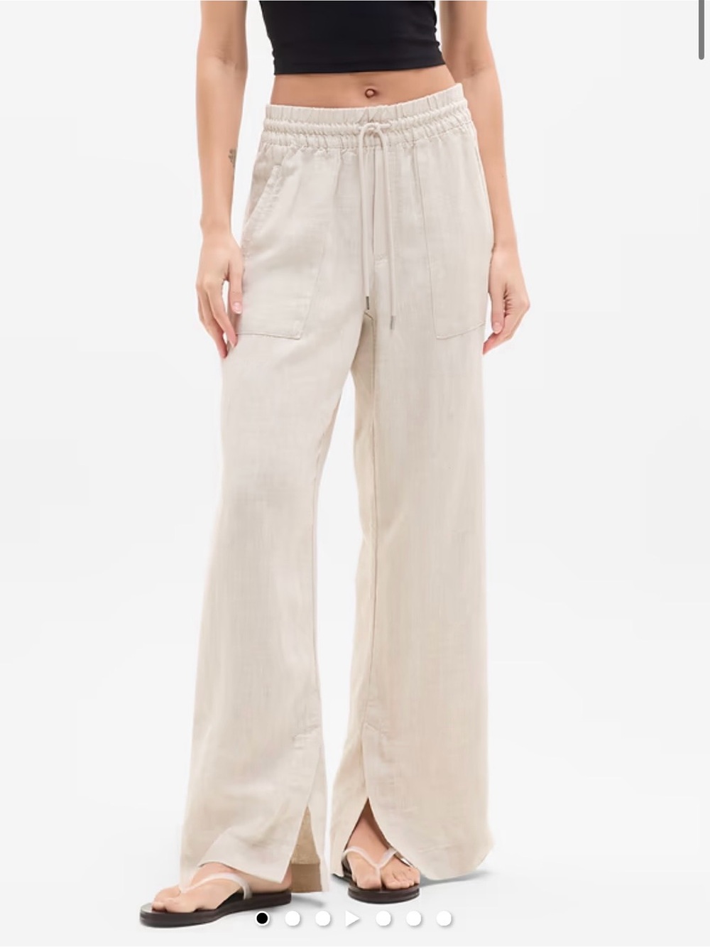 Athleta Light Cream Drawstring Linen-Blend Pants